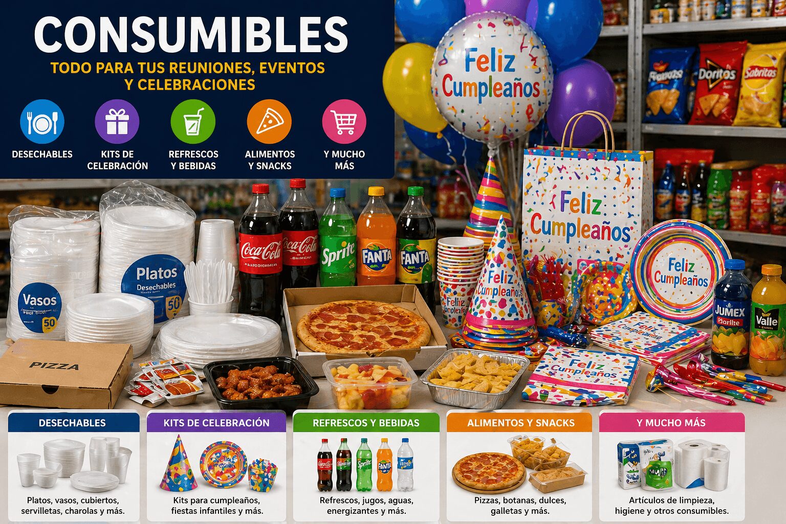 Consumibles y eventos para empresas — proveedor corporativo TCHAR en CDMX