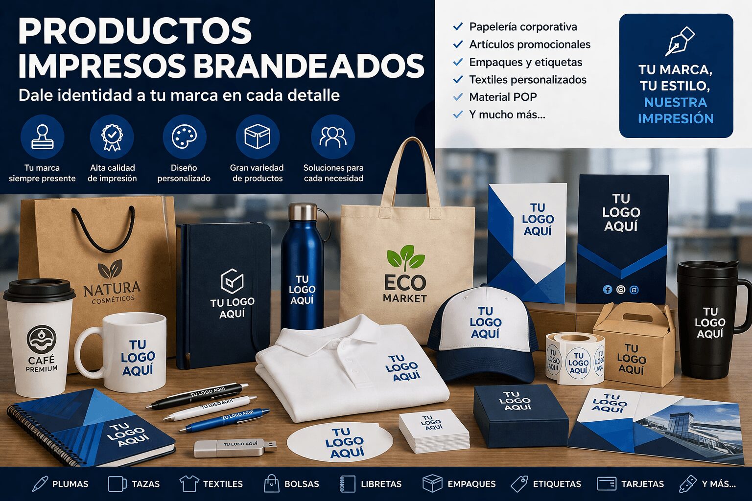Productos impresos brandeados para empresas en México — soluciones de marketing corporativo TCHAR
